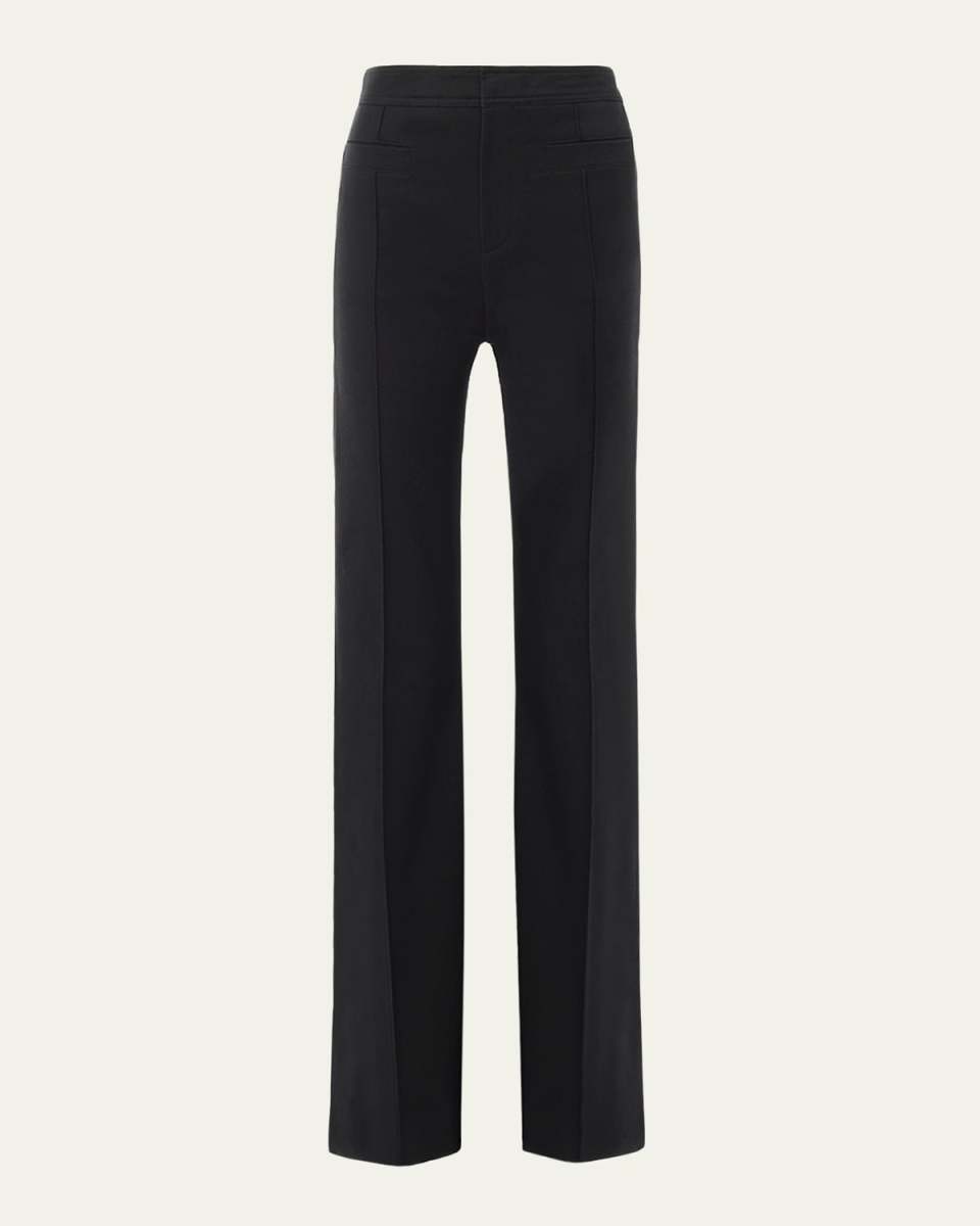 Cotton Stretch Pintuck Straight-Leg Trousers